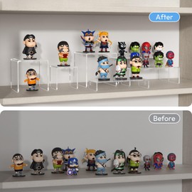 AITEE Clear Acrylic Display Risers: 2 Sets Tiered Display Stand for POP Figures Display, Jewelry Display Riser, Cupcakes Sweet Display Holder Stand, Retail Displays Bridge Showcase - 9"x8.5"x8"