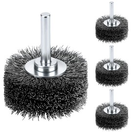 QWORK Wire Wheel Brush Set for Drill, 4 Pack, 2-Inch Diameter, High-Density Carbon Steel, 0.0118" Wire Diameter, 1/4" Shank