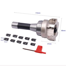 R8 FMB27 7/16-20UNF Shank Face End Mill Arbor and 3.15"/80mm Cutting Diameter 6-Flute 400R-80-27-6T CNC Face End Milling Shell Cutter with 10Pcs APMT1604 Carbide Inserts and T15 Wrench