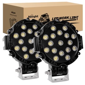 Nilight - 15023FB-B Led Light Bar 2PCS 7" 51w 5100LM Black Round Flood Light Pod Off Road Fog Driving Roof Bar Bumper for Jeep,SUV Truck, Hunters