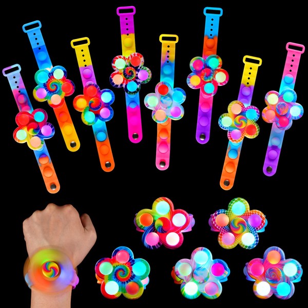 WELLVO Halloween Party Favors 8 Pack LED Light Up Fidget Spinner Bracelets Halloween Goodie Bag Fillers Halloween Toys for Kids Non Candy Halloween Treats Halloween Prizes Glow in The Party Supplies