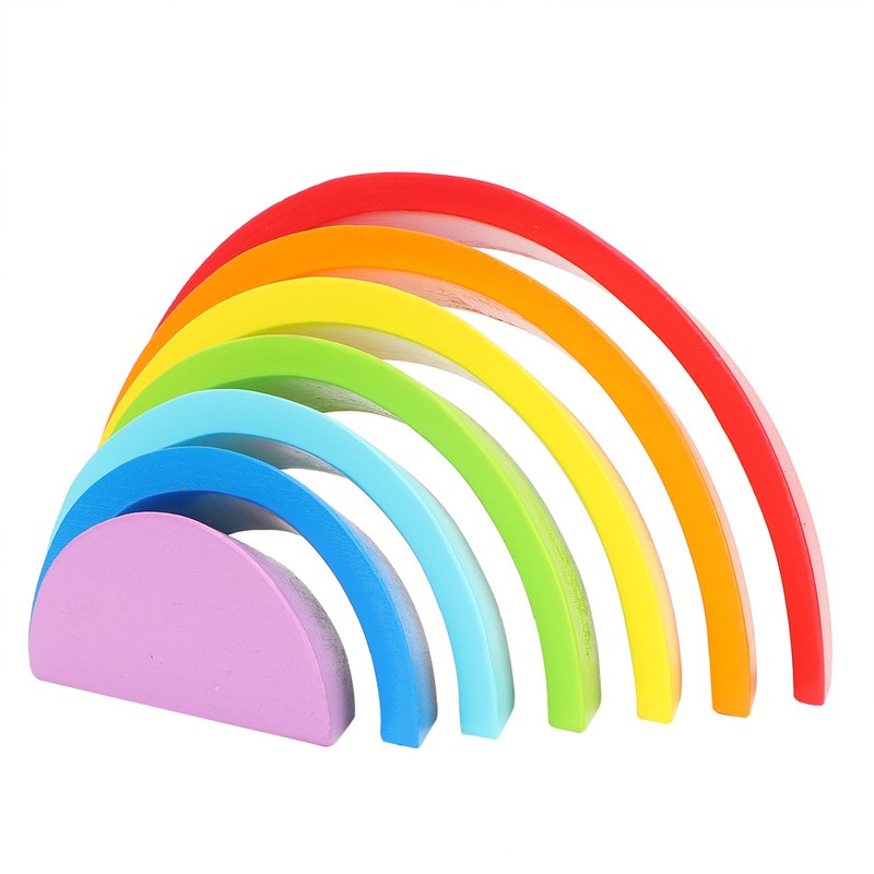 Wooden Rainbow Colored Arch Bridge Building Blocks DIY Assembly Educational