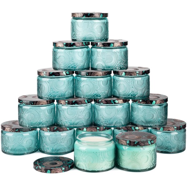 Art Secret 4oz Embossed Glass Candle Container with Tin Lid and Labels (Blue)