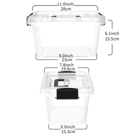 Cetomo Lidded Storage Bin, Tote Organizing Container with Handle and Buckles, Stackable, Plastic, Clear, 6.8Qt, Pack of 12