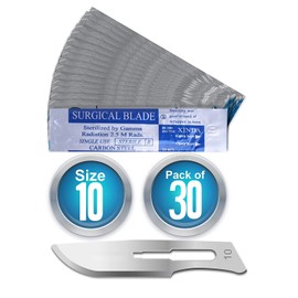 Sterile Stainless Steel Scalpel Blades, Single Use, Premium, Safety Blade No. 10, 30 Individually Wrapped Scalpels Craft Blades Made of Carbon Steel, Set of 30 Scalpel Blades No. 10