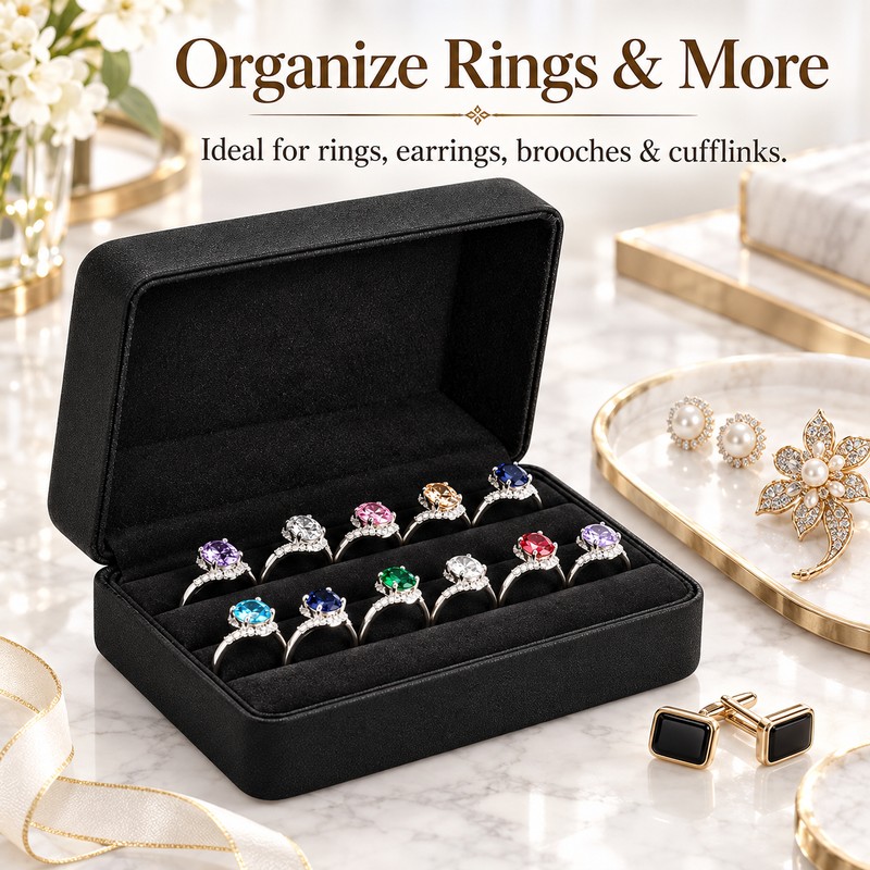 PU Leather Ring Jewelry Box – Multi-Ring Organizer with Velvet