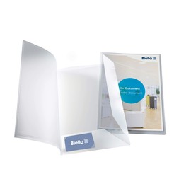 Biella Premium plastic presentation and presentation folder PEARL # 5, A4, with open face pocket on top, 2 flaps, business card punching translucent colorless, SWISS MADE