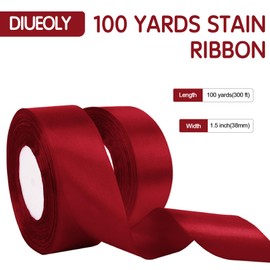 100 Yards 1 1/2 Inch Wine Red Ribbon, Burgundy Stain Ribbon, Maroon Ribbon, Fabric Hair Ribbons, Holiday Ribbon, Red Gift Silk Ribbon Ornament Ribbon Wreath Ribbon for Crafts Flower Bouquet Bow Sewing