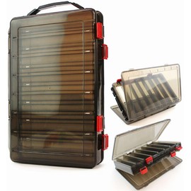 10/14 Grids Double-Sided Fishing Lure Hook Tackle Box Visible Hard Plastic Clear Fishing Lure Bait Squid Jig Minnows Hooks Accessory Storage Case Container (Grey-14 Grids)