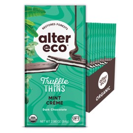 Alter Eco Mint Creme Truffle Thins, Chocolate Bar with Gooey Ganache Truffle Filling, Gluten-Free, Non-GMO Snacks, No Additives or Artificial Sweeteners, Fair Trade, Recyclable Packaging (12-Pack Mint Creme)