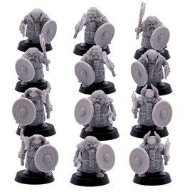 Forged Terrain Dwarf Longbeards Male with Axe and Shield Weapons, Unpainted Bulk Dwarven for 28mm scaled Fantasy Tabletop Wargaming RPG Paintable Player Character Figures