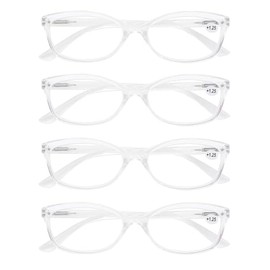 HAPJOYS Clear Reading Glasses for Women Men Readers +1.25 Stylish Ladies Cheater Glasses Lightweight Frame Comfortable Fit 4 Pack