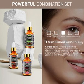Wumal 3 Pack Face Serum Set - Includes Vitamin C, Retinol & Hyaluronic Acid - Firming, Brightening & Hydrating - Reset Your Skin Day and Night