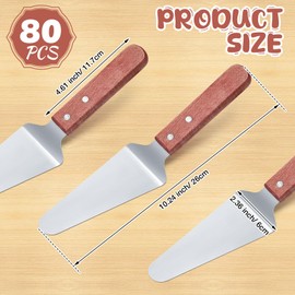 Lasnten 80 Pack Wooden Handle Pizza Pie Server Stainless Steel Pizza Spatula Non Slip Triangular Spade Easy to Grip Pie Spatula Cutter Serving Utensils