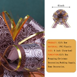 FORBINBO 6 Pieces Rose Pull Bows 6 Inch Gift Wrapping Pull Bows with Ribbon for Christmas Presents Wedding Gift Wrapping Baskets (Brown)