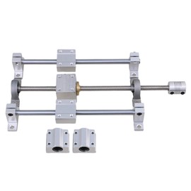 CNBTR Shaft Support & Guide Spindle Connection Kit (15 Pieces) - Horizontal - Double Row - Silver & Grey - 250 mm, 8 mm, T8, silver