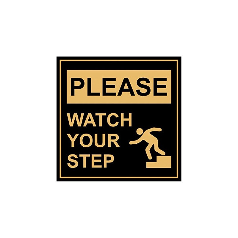 Signs ByLITA Square Please Watch Your Step Sign(Black/Gold) - Small