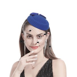 Pillbox Fascinator Hat Mesh Net Veil Headband Ascot Hats for Ladies Flower Veil Party Hat Feather Pearl Headband Bridal Headpiece Hat Hairband Feather Hair Band Party Headwear for Women Girls