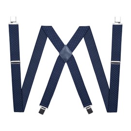 Tirantes para hombre – Ancho 3,8 cm pulgadas – Estilo X espalda – Ajustables – Clips de metal, Lunares azul marino, Adulto adjustable