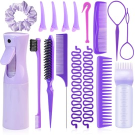 DUAIU Cepillo para Cabello, Juego de 17 Peines para Peinar el Cabello, Peine Cola de Rata, Cepillo para bordes, Botella pulverizadora para Mujeres, Niñas, Peines, kit para Peinar Niñas