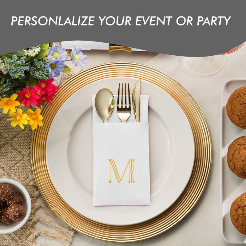 50-Pack Monogrammed Napkins With Pocket For Flatware, 16" x 16"