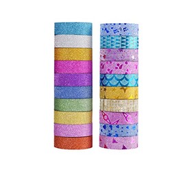 EXCEART Cintas Adhesivas con Purpurina 20 Rollos para Manualidades DIY Etiquetas Decorativas para Diario Oficina Y Escuela Creatividad