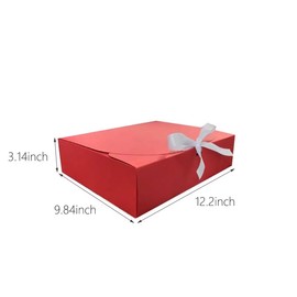 10pack 12.2x 9.84x 3.14 inches Gift Boxes with Lids, White Gift Boxes Bulk with Gold Bow Ribbon,Bridesmaid Proposal Box for Presents Kraft Paper for Wedding,Christmas,Halloween,Baby Shower(Red)