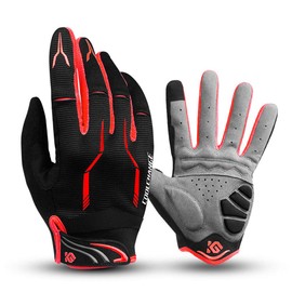 I Kua Fly Cycling Gloves Full Finger Mountain Bike Gloves Gel Padded Touchscreen MTB Gloves for Men Women, Red, XL