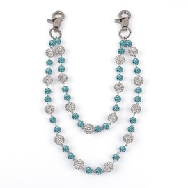 Sparkly Ceramic Beads Waist Chain Bohemian Shiny Bead Keychain Purse Jean Pants Chains for Men Women Fashion Accessories Gift (white+blue)