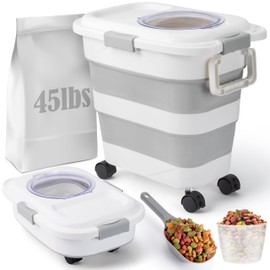45 Lbs Dog Food Storage Container, Collapsible Pet Food Container with Spinner Wheels Scoop and Measuring Cup, Airtight Multifunctional Food Storage Container for Dog Cat Bird Pet Dry Food Rice