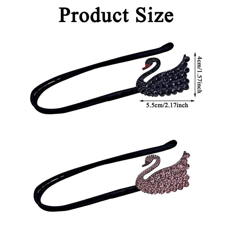 2 PACK Swan Rhinestones Hair Bun Maker, Elegant Lazy Hair