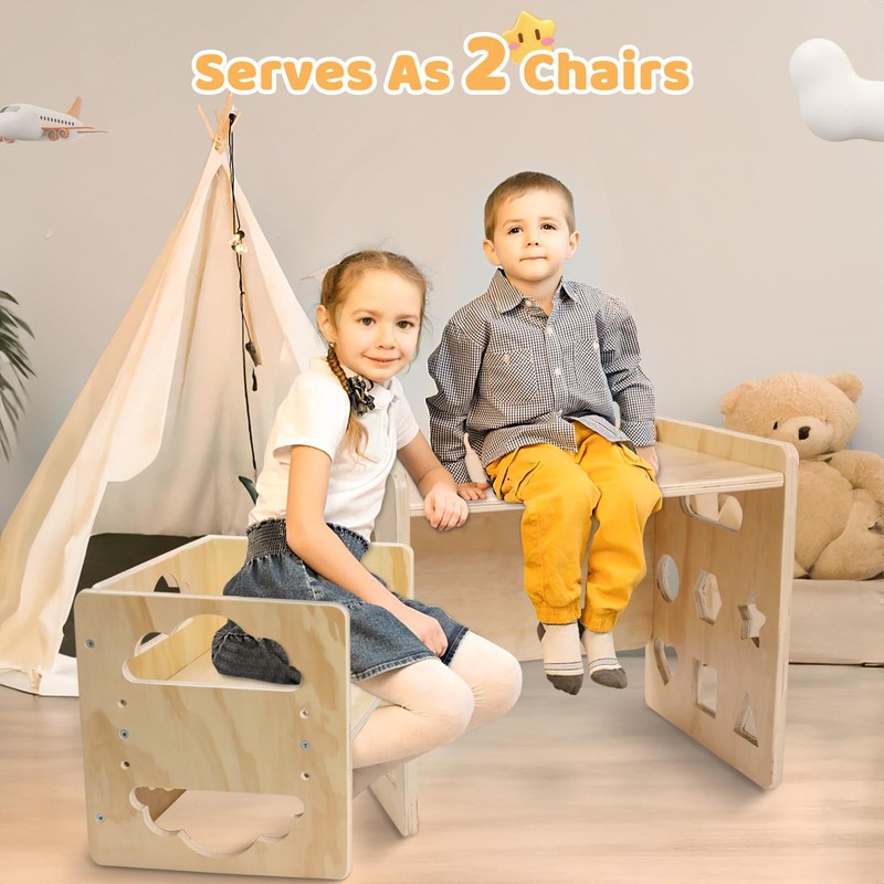 Satisure Montessori Weaning Table and Chair Set, Wooden Toddler Table