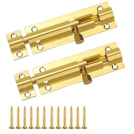 2 Set Door Lock Bolts Shed Door Tower Bolt Heavy Duty Black Door Bolt Latch Slide Barrel Door Bolt Security Lock Latch with Screws for Internal Door Shed Bathroom Toilet Shed (Gold, 3inch)