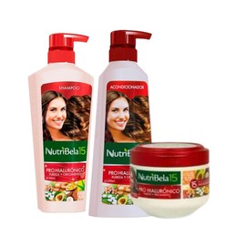 Nutribela 15 Pro Hiauronico Shampoo 400mL + Acondicionador 400mL + Tratamiento 300mL (3 Pack)