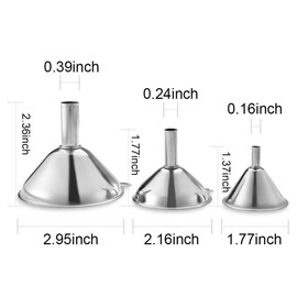 Metal Stainless Steel Funnel, Large Medium Small Funnel Set of 3, Food Grade Mini Kitchen Funnels for Transferring Essential Oils, Liquid, Fluid, Small Funnels for Filling Bottles Flask Cooking