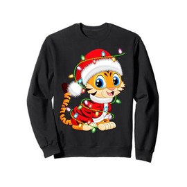 Tiger Christmas Lights Santa Costume Cute Animal Xmas Sweatshirt