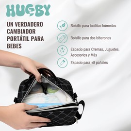 HUGBY Tragbare Baby-Wickelunterlage, abnehmbar, faltbar und wasserdicht, mit Tücherspender, geräumigen Taschen für Flaschen, Windeln und Zubehör, Kinderwagentasche, Babygeschenk