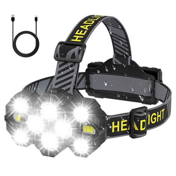 Victoper Head Torch Rechargeable vic-10led 2022 Upgraded 22000 Lumen Torches LED Super Bright Headlight 10 LEDs Modes Hands-Free Flashlight for Camping Fishing Cycling Hiking Waterproof, Black