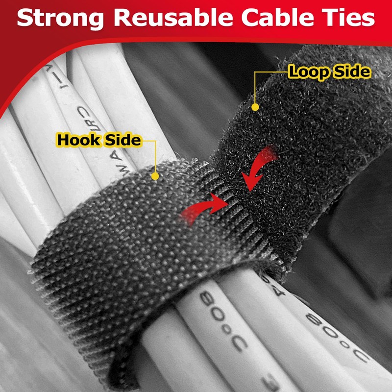 Hook and Loop Cable Ties, 50ft Reusable Cable Ties for