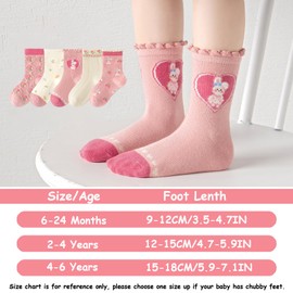 QKURT 5 Pairs Girls Socks, Kids Cotton Socks Sport Ankle Athletic Socks Crew Socks Cute Patterns Socks for Infants Toddlers Kids Ages 6 Months-6 Years