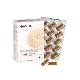 HAWLIK Vitalpilze Bio Hericium Extrakt + Pulver Kapseln - 60 Kapseln im Blister - Mit Vitamin C - Natürlicher Anbau - Vegan