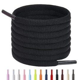 Handshop Half Round Shoelaces 1/4" Oval Shoe Laces (2 pairs) Replacements for Sneakers and Athletic Shoes Sports Black 36 inch (91cm)
