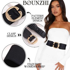 Bounzhi Women Wide Leather Belt Vintage Stretch Waist Belt Elastic Dresses Belt Waistband for Ladies (M(31"-37"))