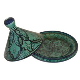 Moroccan Handmade Serving Tagine Exquisite Ceramic With Vivid colors Original large 12 inches Across Aqua