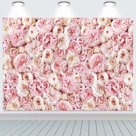 10x8FT Flower Wall Backdrop Pink Blooming Rose Floral Photography Background Girls Birthday Party Wedding Bridal Shower Anniversary Party Decorations Portrait Photoshoot Banner Photo Booth Props