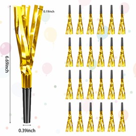 Gold New Years Noise Makers 24 PCS Glitter NYE Party Blowers Blowouts New Years Eve Games Favors Supplies Birthday Pep Rally for Adult Prank Graduation Sporting Events Horns Noisemakers Accessories