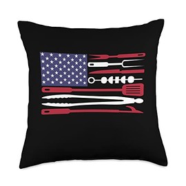BBQ Meat Summer Party America American Flag BBQ Grill Smoker Barbecue Throw Pillow, 18x18, Multicolor