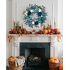 Briful 26" Blue Fall Wreath with Velvet Pumpkins, Faux Peonies