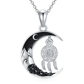 Flpruy Gothic Jewelry Bat/Cat/Wolf/Dragon/Owl/Fox/Spider/Sun Pendant Sterling Silver Crescent Moon Necklace for Women Girls Black Jewelry Gifts, Sterling Silver, No Gemstone