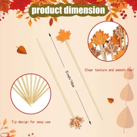 100PCS Maple Leaf Cocktail Picks - 4.7Inch Two Color Maple Leaf Fruit Stickers Autumn Theme Bamboo Toothpicks Sandwich Appetizer Skewers for Fall Thanksgiving Day Decorations Party Supplies